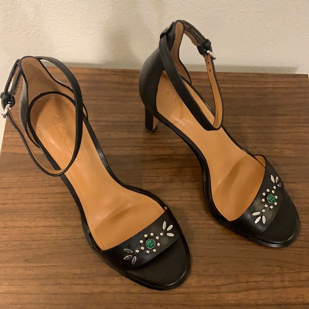 NWT Black Coach Indi Semi Matte Calf Sandals